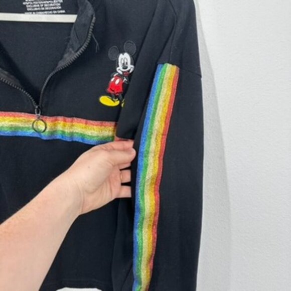 Disney Kid Size XL Black Rainbow Quarter Zip Sweatshirt Mickey Mouse Embroidered - Picture 4 of 5
